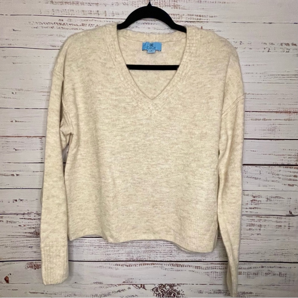 CeCe Cream V-Neck Sweater